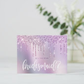 Paarse glitterdruppels zijn mijn bruidsmeisje uitnodiging briefkaart (Staand voorkant)