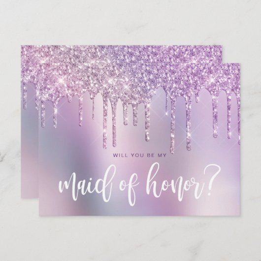 Paarse glitterdruppels zullen mijn eerwraak zijn uitnodiging briefkaart (Voorkant / Achterkant)