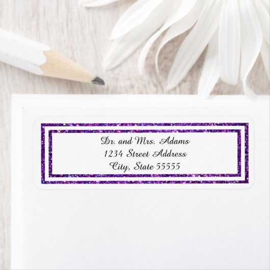 Paarse Glittered Trim - het Etiket van het Adres v (Insitu)