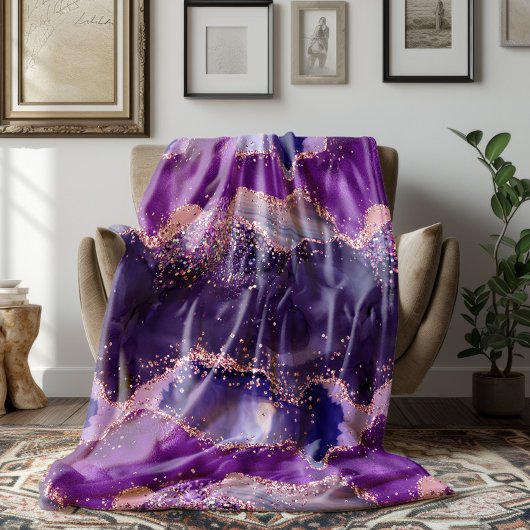 Paarse Glitterende Agaat Textuur Fleece Deken