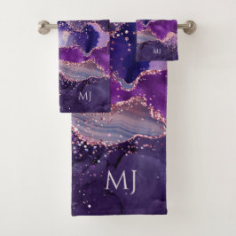 Paarse Glitterende Agate Textuur Bad Handdoek