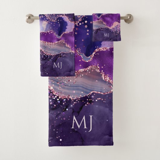 Paarse Glitterende Agate Textuur Bad Handdoek (Insitu)