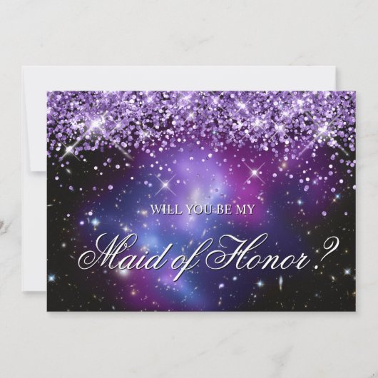 Paarse Glitterende Celestiale Bruiloftsfeest Kaart (Voorkant)