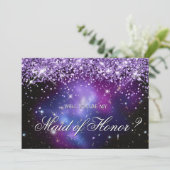Paarse Glitterende Celestiale Bruiloftsfeest Kaart (Staand voorkant)