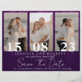 Paarse Glitterende Foto Collage Save the Date Kaa Flyer (Voorkant)