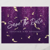 Paarse Glitterende Foto Collage Save the Date Kaa Flyer (Achterkant)