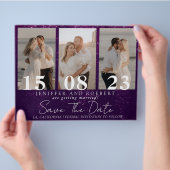 Paarse Glitterende Foto Collage Save the Date Kaa Flyer (Hand)