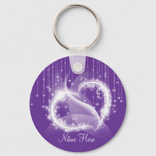 Paarse Glitterende Hartjes Sleutelhanger (Voorkant)
