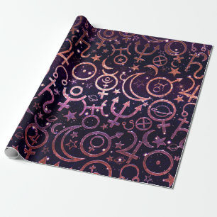 Paarse Glitterende Planetaire Universum Ruimte Pla Cadeaupapier