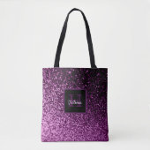 Paarse glitterglazen glanzige korrelig, monogramma tote bag (Voorkant)