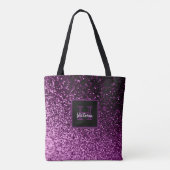 Paarse glitterglazen glanzige korrelig, monogramma tote bag (Achterkant)