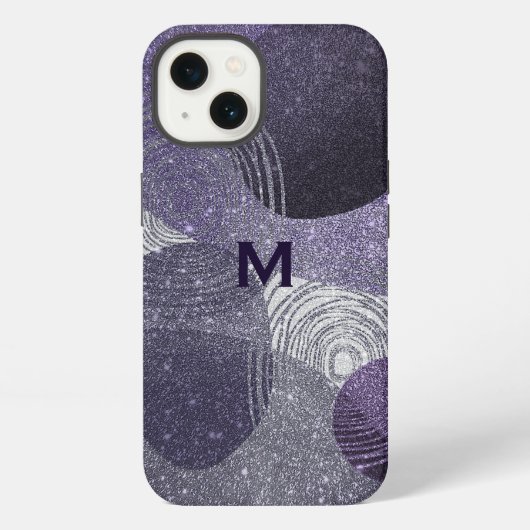 Paarse Glitterige Abstracte Monogram iPhone Hoesje (Achterkant)