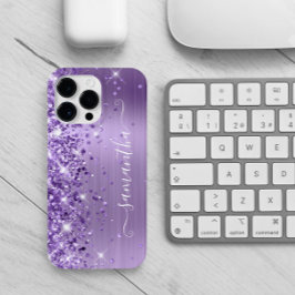 Paarse Glitterige Glam Meisjesachtige Handtekening Case-Mate iPhone 14 Pro Max Hoesje