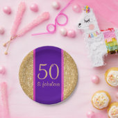 Paarse & Glitterij 50 & Fabulous 50ste Verjaardag Papieren Bordje (Feest)