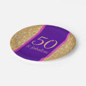 Paarse & Glitterij 50 & Fabulous 50ste Verjaardag Papieren Bordje (Gekanteld)