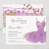 Paarse glitterjurk Quinceanera Uitnodiging (Voorkant / Achterkant)