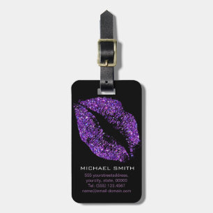 Paarse glitterliften bagagelabel