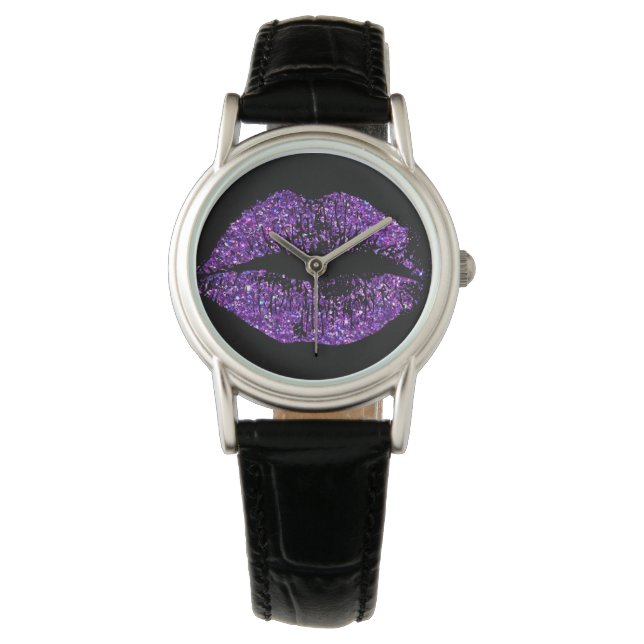 Paarse glitterliften horloge (Voorkant)