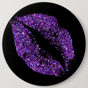 Paarse glitterliften ronde button 6,0 cm