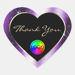Paarse Glitterlijst met Logo Bedankt Hart Sticker