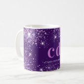 Paarse glittermonogram koffiemok (Voorkant links)