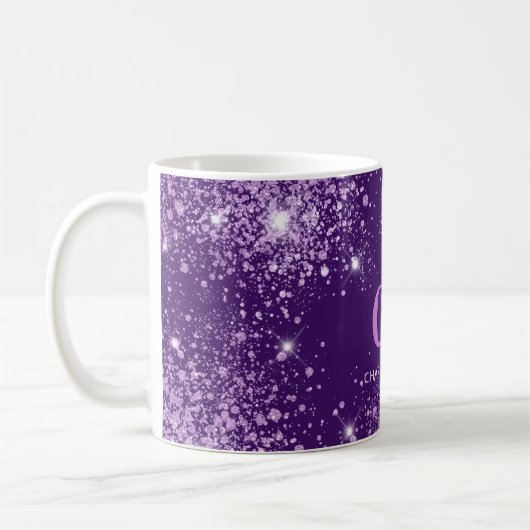Paarse glittermonogram koffiemok (Links)