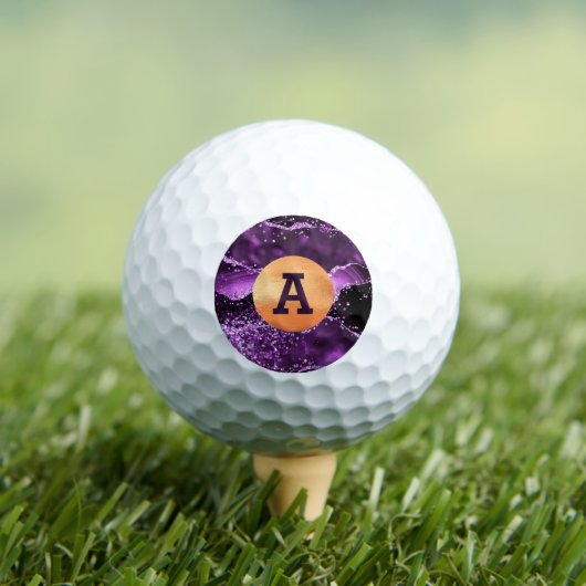 Paarse glitterroze aglaat marmer goudmonogram golfballen (Insitu Shirt)