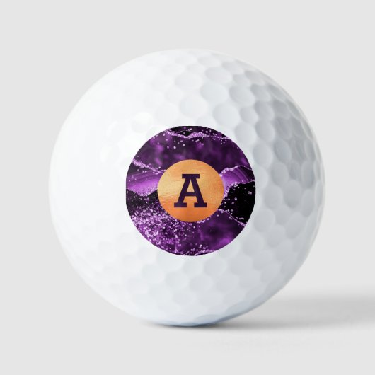 Paarse glitterroze aglaat marmer goudmonogram golfballen (Voorkant)