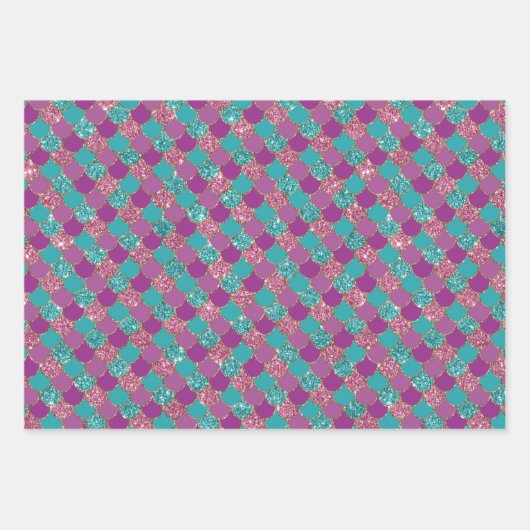 Paarse glitterroze en blauwe zeemeerminnen inpakpapier vel (Voorkant 3)