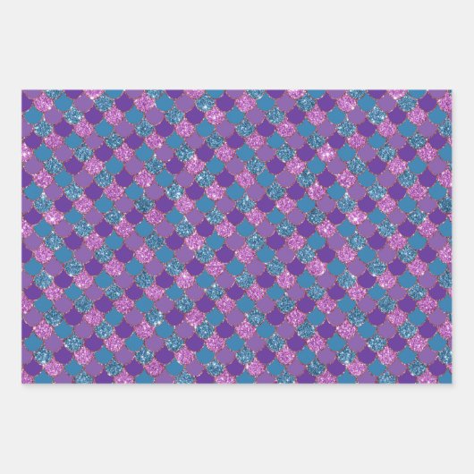 Paarse glitterroze en blauwe zeemeerminnen inpakpapier vel (Voorkant)