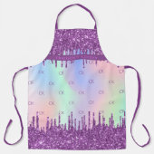 Paarse glitterroze holografische monogram initiale schort (Voorkant)