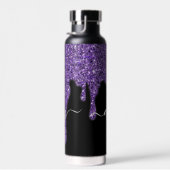 Paarse glitters drip gepersonaliseerd  waterfles (Rechts)