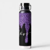 Paarse glitters drip gepersonaliseerd  waterfles (Achterkant)