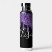 Paarse glitters drip gepersonaliseerd  waterfles (Links)