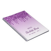 Paarse glitters druppels paarse monogram notitieboek (Rechterzijde)