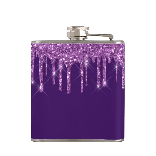 Paarse glitters druppels roze op maat gemaakte mon heupfles (Achterkant)