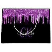 Paarse glitters druppels zwart roze monogram glans groot cadeauzakje (Voorkant)