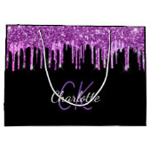 Paarse glitters druppels zwart roze monogram glans groot cadeauzakje (Achterkant)