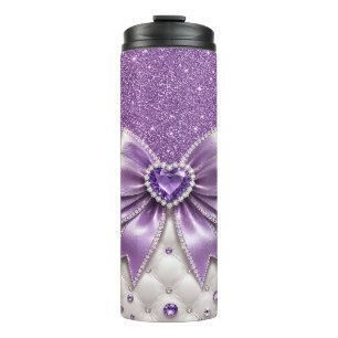 Paarse Glitters en Strik Thermosbeker