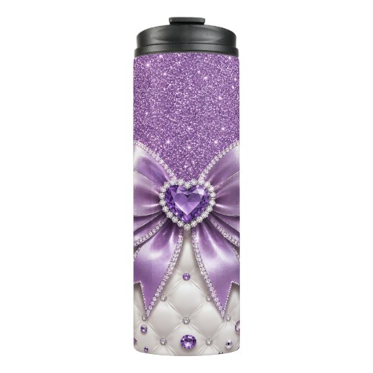 Paarse Glitters en Strik Thermosbeker (Voorkant)