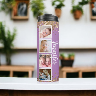 Paarse glitters foto thermische tumbler thermosbeker