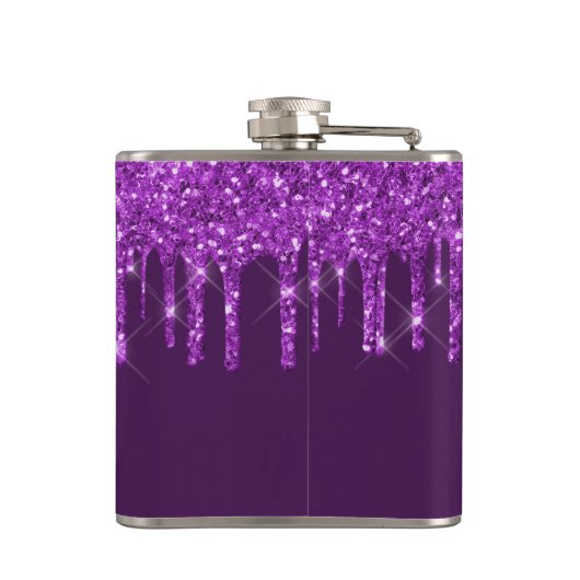 Paarse glitters glans monogram naam script heupfles (Achterkant)