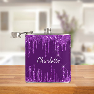 Paarse glitters glazuur monogram naam heupfles