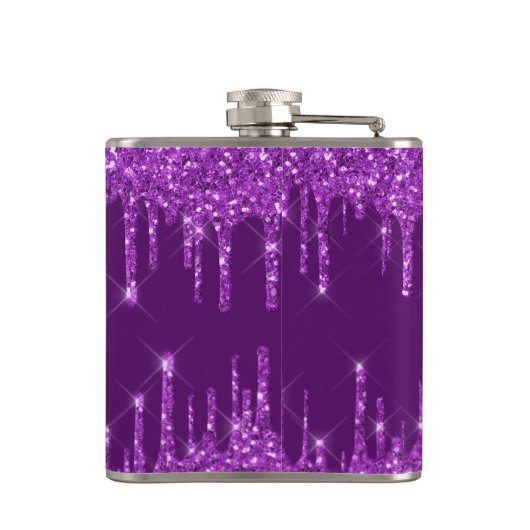 Paarse glitters glazuur monogram naam heupfles (Achterkant)