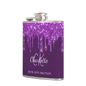 Paarse glitters glazuur monogram naam script  heupfles (Links)