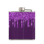 Paarse glitters glazuur monogram naam script  heupfles (Achterkant)