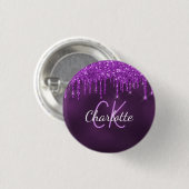 Paarse glitters glinsterende monogram naam ronde button 3,2 cm (Voorkant /achterkant)