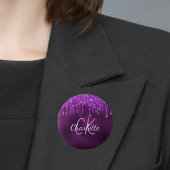Paarse glitters glinsterende monogram naam ronde button 3,2 cm