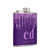 Paarse glitters glinsterende roze op maat gemaakte heupfles (Rechts)