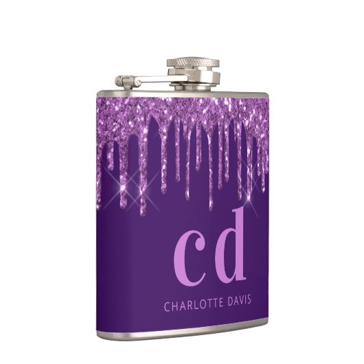 Paarse glitters glinsterende roze op maat gemaakte heupfles (Rechts)